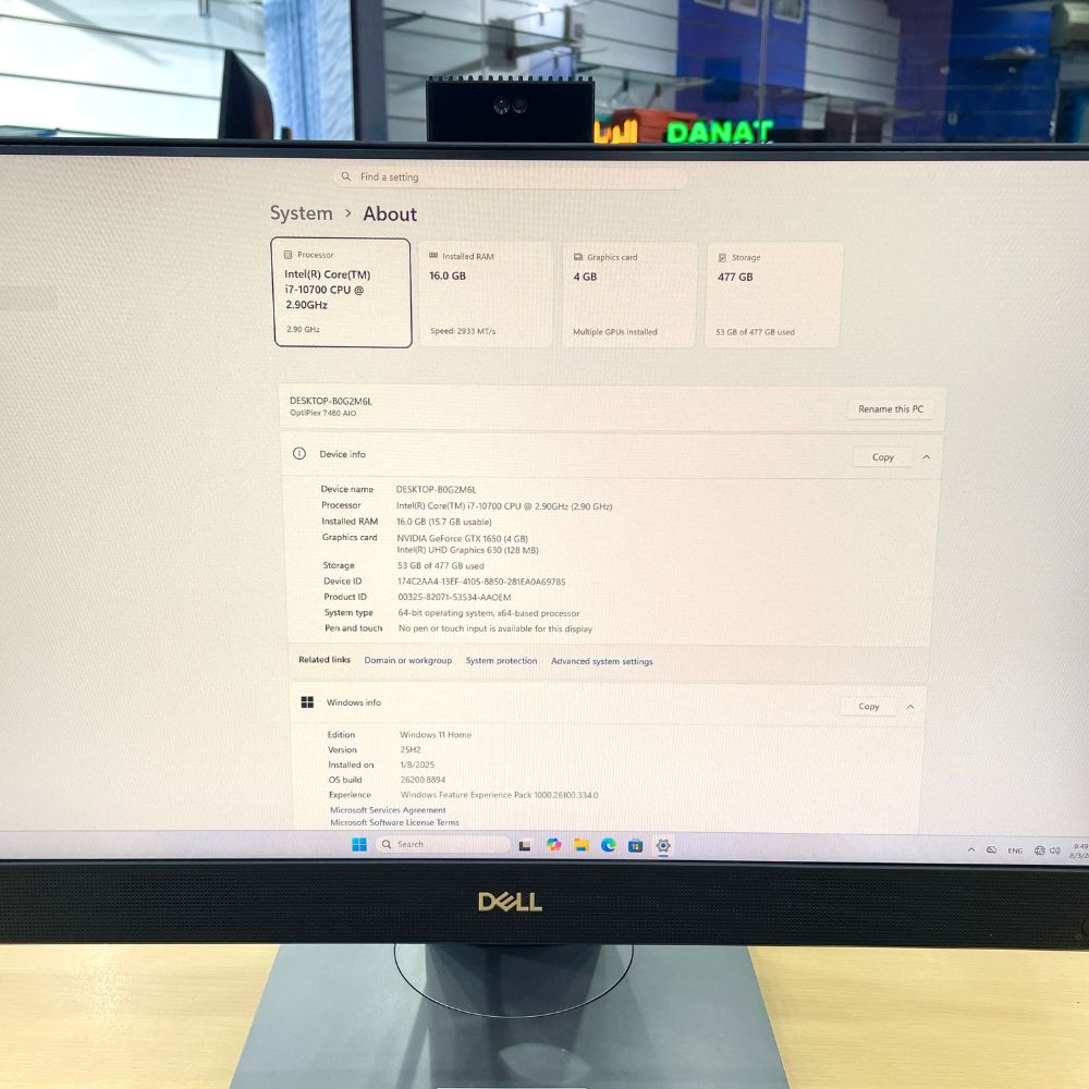 DELL OPTIPLEX 7480 AIO i7 10TH GEN RAM 16GB SSD 512GB 4GB GTX GRAPHIC 24" INCHES WINDOWS 11 PRO